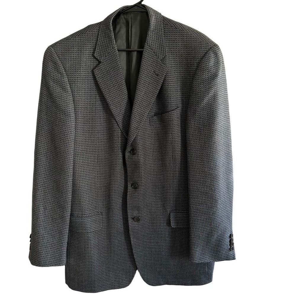 Joseph Abboud blazer suit jacket size 42L 100% wool houndstooth pattern blue tan